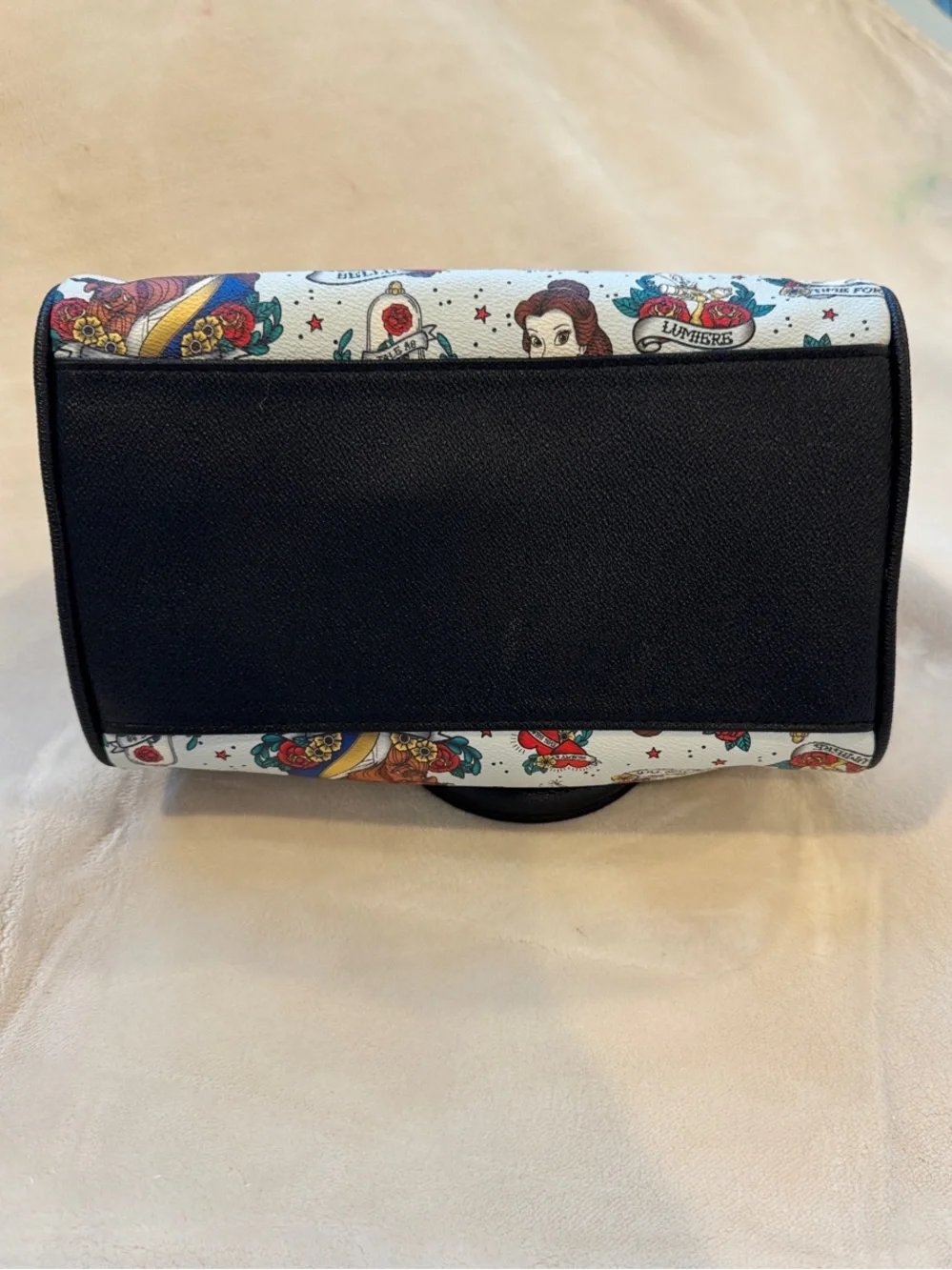 Loungefly Pale Blue Beauty and the Beast Character Print Satchel with Black Trim